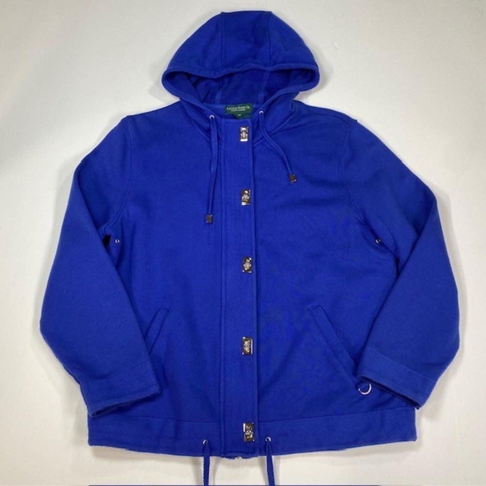 Lauren Jeans Co Ralph Lauren Blue Cotton Hooded Turn Lock Front Jacket Women's M